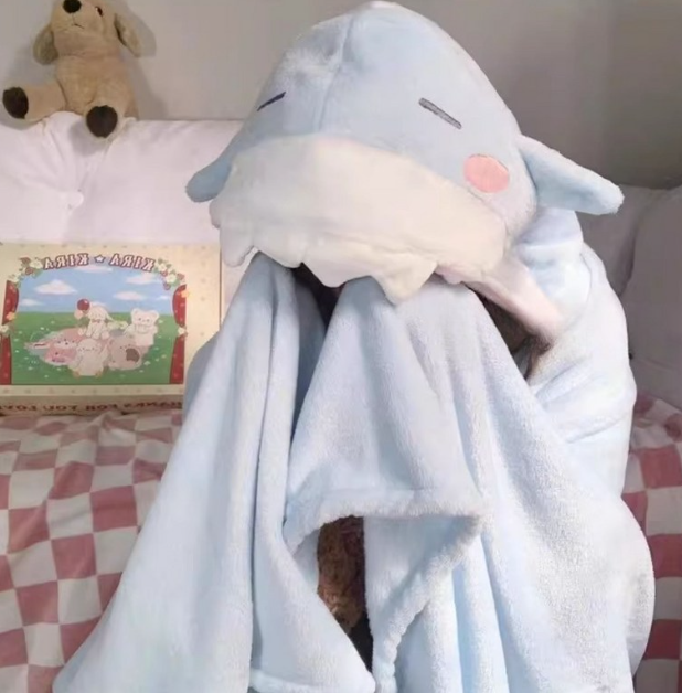 극세사 상어 후드담요 캐릭터 케이프 망토 사무실 무릎담요